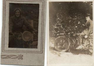 2 Small Vintage Photograph: Men On Vintage Motor Cycles Reg.  No.  Re4916