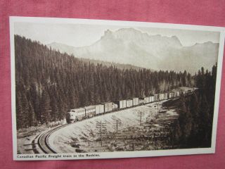 Canadian Pacific Freight Train In The Rockies Vintage B&w Postcard 1950 