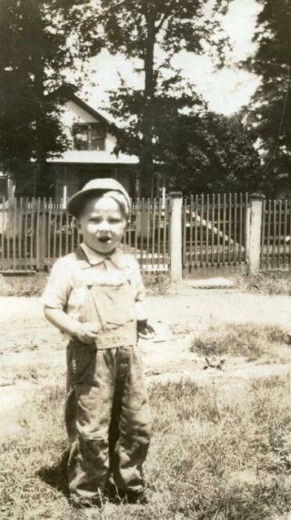 S104 Vtg Photo Cute Boy In His Overalls,  Ashland Kentucky C 1930 
