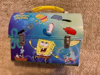 Spongebob Square Pants Tin Lunch Pail Box Employee Of The Month,  2001,