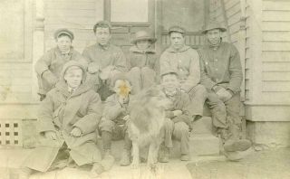 Cc868 Vtg Photo Rppc All The Men And A Collie Dog C Early 1900 