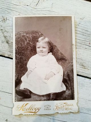 Antique Cabinet Card Adorable Little Girl From River Falls,  Wisconsin