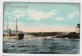 Old Card Burry Port Pier Camarthenshire Near Tenby 1911 Llanelli