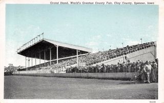 Spencer Iowa Clay County Fair Grand Stand Men In Hats 1939 Blue Sky Postcard