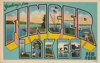 Greetings From Finger Lakes Ny Large Letter Linen Postcard