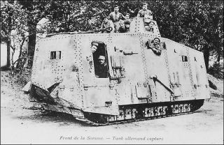 French Military World War 1: Captured German Tank,  Somme Front.  Pre - 1915 B&w.