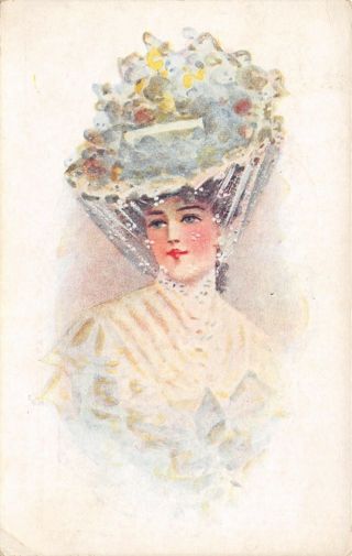 Artist Watercolor Pretty Victorian Lady High Neck Lace Hat Wrap Ji Austen 407
