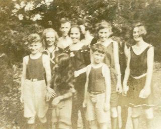 W15 Vtg Photo Group Bathing Swim Suit Kids C Early 1900 