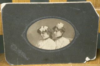 Vintage Cabinet Cards Two Chicago Sisters,  One as Teens/One as Adults,  Large Bow 2