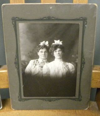 Vintage Cabinet Cards Two Chicago Sisters,  One as Teens/One as Adults,  Large Bow 3