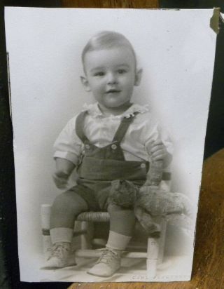 1943 Photo Young Boy Holding His Steiff Era Teddy Bear
