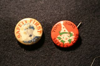 Rare Pair Pinback Buttons - Pres Woodrow Wilson Campaign & Tom Toms Safety Club