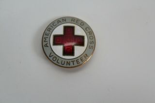 Vintage American Red Cross Volunteer Pin Grey White & Red Enamel