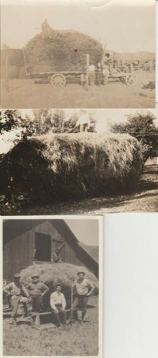 3 Vintage Photographs Farm Large Hay Bail Vintage Farm Truck,  Barn,  Workers Fork