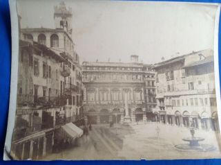 Antique B&w Photo Of An Italian Town Square Dated 1899