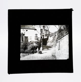 Vintage Glass Magic Lantern Slide,  A Sunlit Alley,  Lady With A Baby In Pushchair