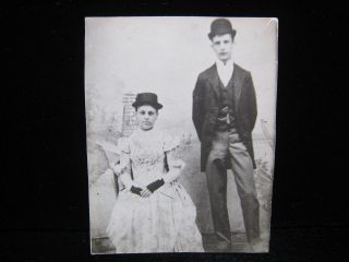 Young Man Woman Couple Hat Fashion Vintage 1889 B/w Studio Photograph