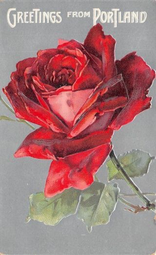 Deep Red Rose From Portland Oregon Silver Back Emboss 1908 Postcard