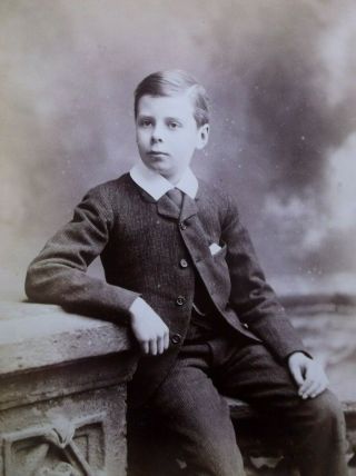 Cabinet Card Handsome Young Boy Matching Three Piece Suit Hankie Watch Chain