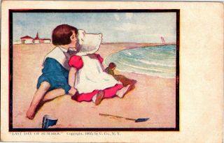 Last Day Of Summer,  Children On Beach By Dorothy Dixon Vintage Postcard M23
