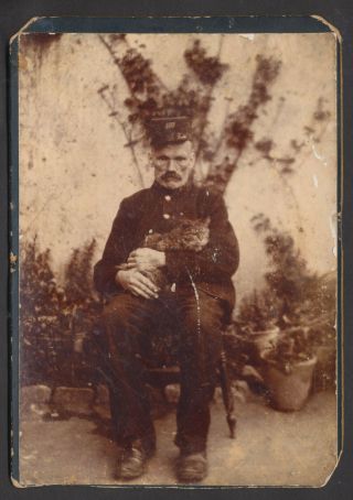 Cab1210 Victorian Cabinet Photo: Gent In Uniform With Cat,  Unsigned