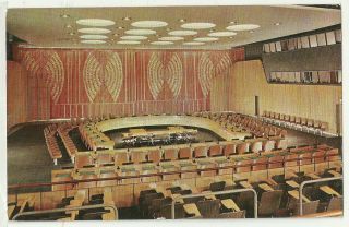 United Nations Old Postcard Economic & Social Council Chamber Sent To Israel