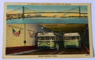 Us - Canada,  Detroit - Windsor Bridge And Tunnel 1930 - 45 Postcard F728