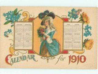 1910 Year Pretty Girl With Calendar On Postcard Ab8286
