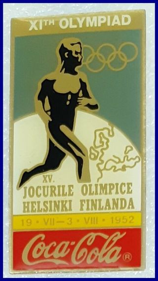 The 1952 Summer Olympics Games Helsinki Finland Sponsored By Coca - Cola Lapel Pin