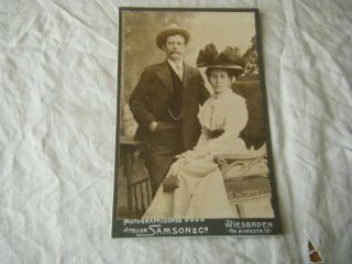 Antique Cabinet Photo,  Couple Man With Moustache,  Lady In Hat,  Samson & Co