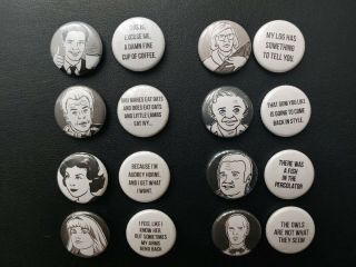 Twin Peaks Rare Pinback Buttons Set Of 16 Pins Vintage
