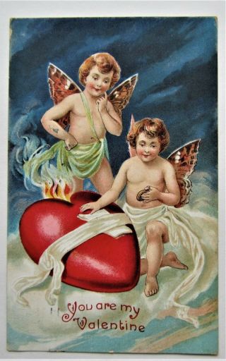 Butterfly - Wing Angels Bandage A Big Heart Valentine Embossed Postcard