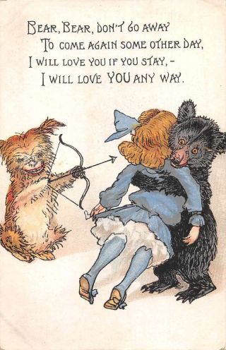 Romance Greetings Bear And Girl Buster Brown Vintage Postcard Jf235165