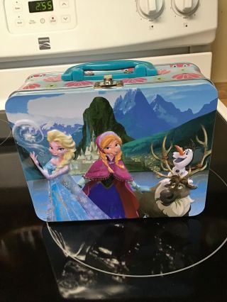 Disney Frozen Metal Tin Lunch Box Lunchbox Anna Elsa Olaf Sven