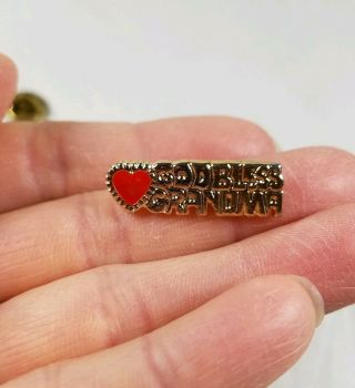 Vintage God Bless Grandma Pin Heart gold - tone and enamel lapel pin 4