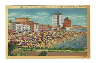 Old Vintage Postcard Bathing In The Lagoon Beach Swimming Long Beach California
