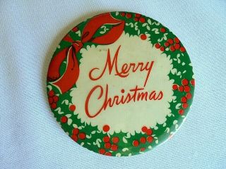 Vintage Merry Christmas Wreath Pinback Button