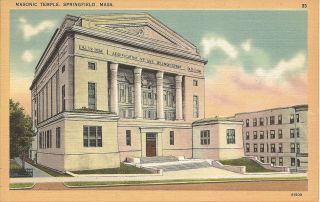 Masonic Temple Building - Springfield - Massachusetts - Ma - Vintage Postcard