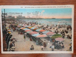 Vintage Postcards And Stamps: Atlantic City Nj; 1928 Bathing Scene - Ritz Carlton