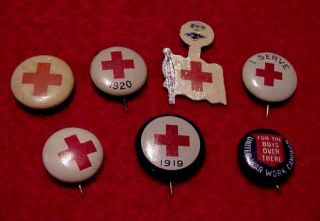 Vintage Ww1 Wwi Us Red Cross War Homefront 7 Pinback Pinbacks Grouping