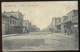 1909 Sepia Photo Pc,  Main St.  Looking North,  Slater,  Mo.  Rochester Beer Sign,