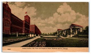 Early 1900s Sunken Garden & Pergola At Sears Roebuck & Co.  Chicago,  Il Postcard