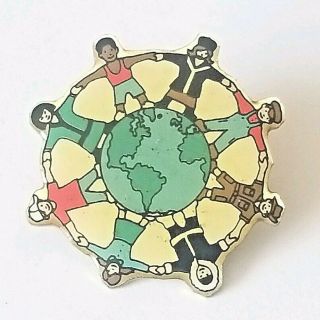 Vtg Circle Of Children Around The World & Earth Lapel Pin Fundwares 1989 - 1997