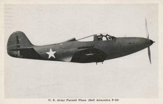 Rppc Us Army Pursuit Plane (bell Airacobra P - 39) - Pm 1943 - Wwii