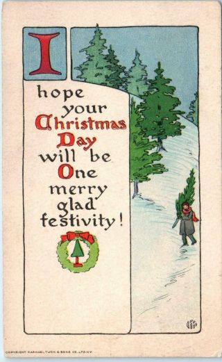Arts & Crafts Greeting C1910s Tuck Postcard " I Hope Your Christmas Day "