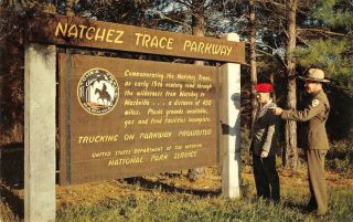 Ms,  Mississippi Natchez Trace Parkway Sign Park Ranger & Visitor Chrome Postcard