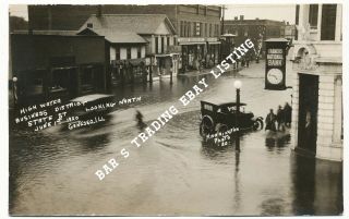 Rppc Real Photograph Post Card State Street Geneseo Illinois Street Flood 1920