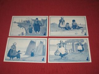 4 Antique 1910 Walk - Over Shoes Advertising Postcards Dutch People Nos Exc