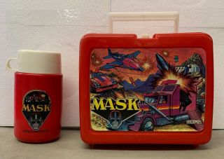 1985 Vintage Mask Red Thermos Plastic Lunch Box With Thermos Made In The U.  S.  A