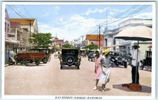 Nassau,  Bahamas Bay Street Scene Ca 1920s - 30s Vintage Postcard